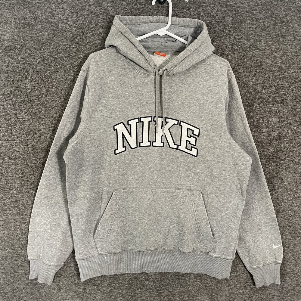 Nike Hoodie Mens Large Gray Pullover Fleece Sweatshirt NIKE Logo Kangaroo Y2K